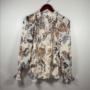LOFT Cream and Blue Floral Blouse